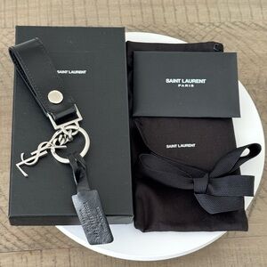 YSL Leather and Burnished Silver-Tone Key FOB - Full Inclusion